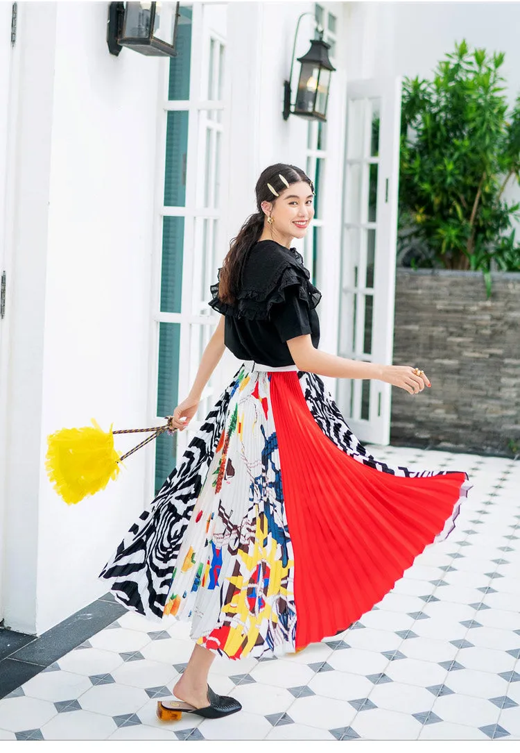 8GIRLS DESIGN PLEATED MAXI SKIRT IN MIXED PRINT