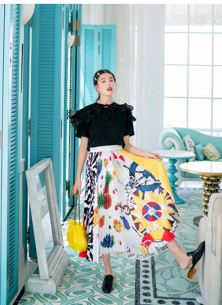 8GIRLS DESIGN PLEATED MAXI SKIRT IN MIXED PRINT