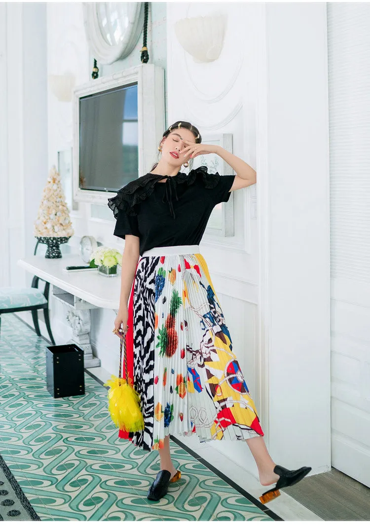 8GIRLS DESIGN PLEATED MAXI SKIRT IN MIXED PRINT