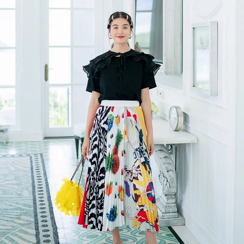 8GIRLS DESIGN PLEATED MAXI SKIRT IN MIXED PRINT