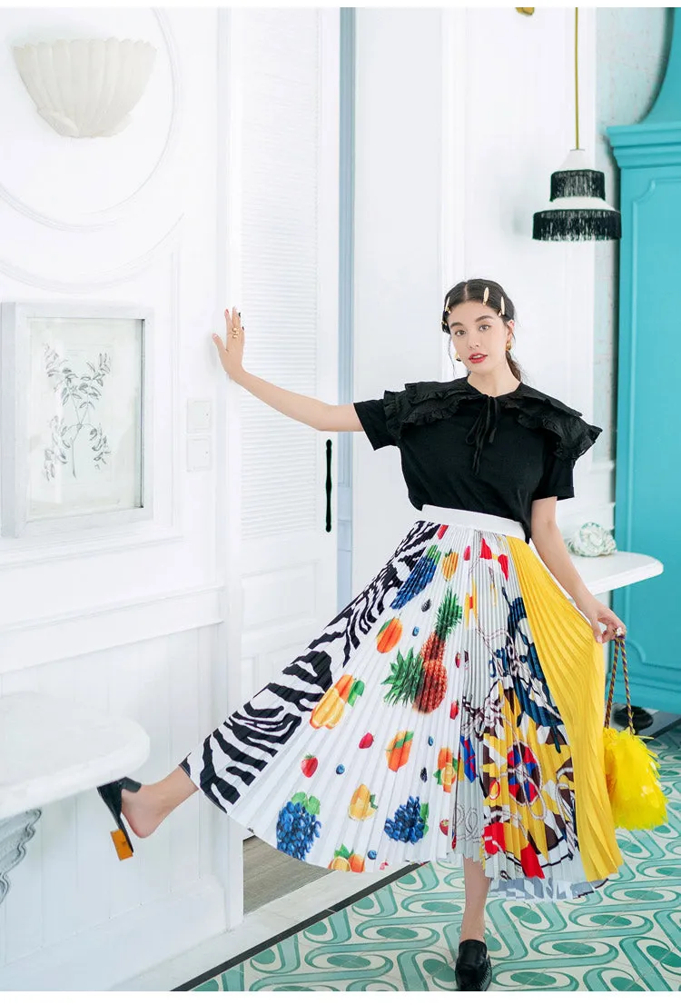 8GIRLS DESIGN PLEATED MAXI SKIRT IN MIXED PRINT