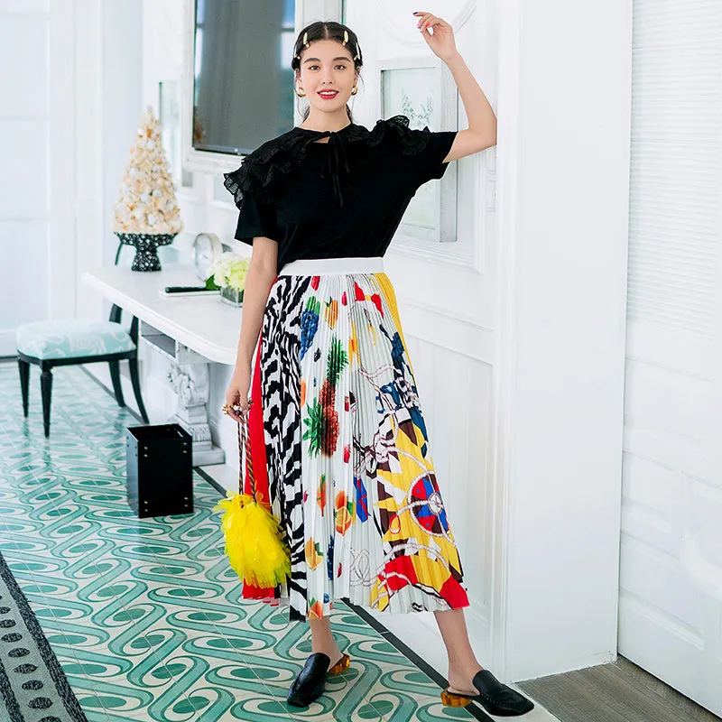 8GIRLS DESIGN PLEATED MAXI SKIRT IN MIXED PRINT