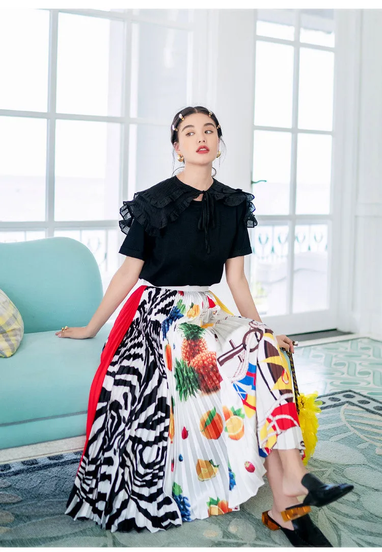 8GIRLS DESIGN PLEATED MAXI SKIRT IN MIXED PRINT