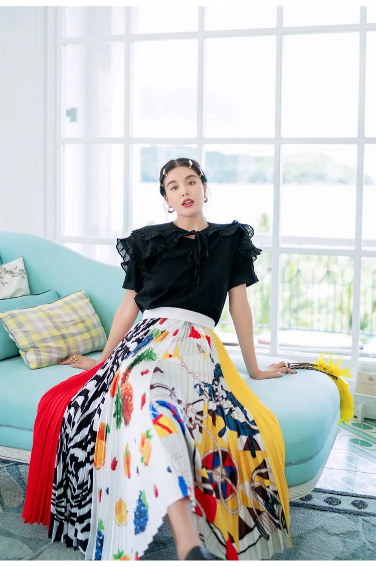 8GIRLS DESIGN PLEATED MAXI SKIRT IN MIXED PRINT