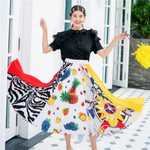 8GIRLS DESIGN PLEATED MAXI SKIRT IN MIXED PRINT