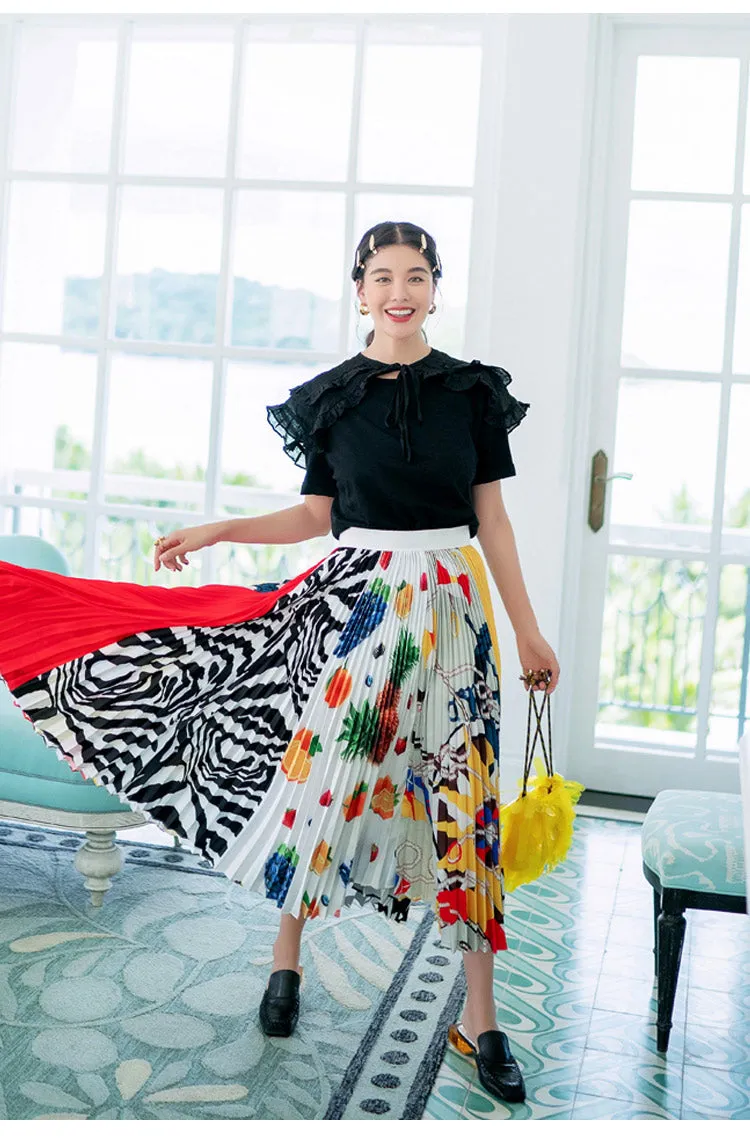 8GIRLS DESIGN PLEATED MAXI SKIRT IN MIXED PRINT
