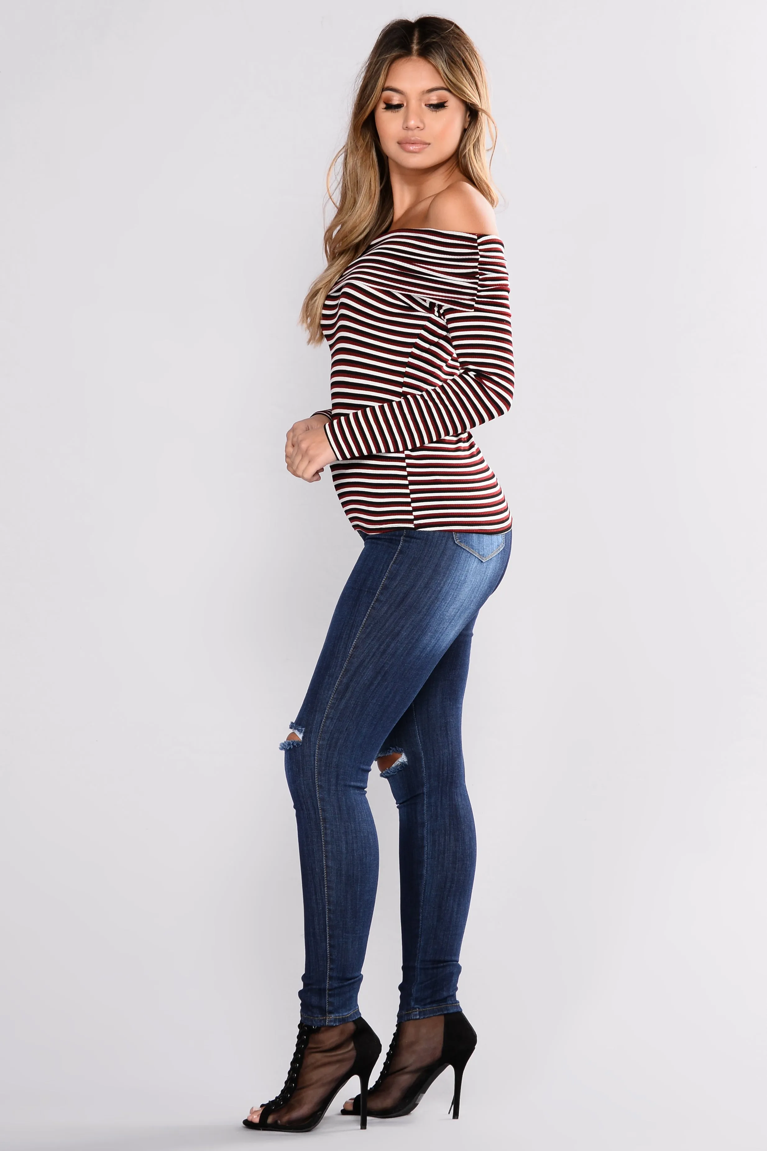 Annalien Off Shoulder Striped Top - Multi
