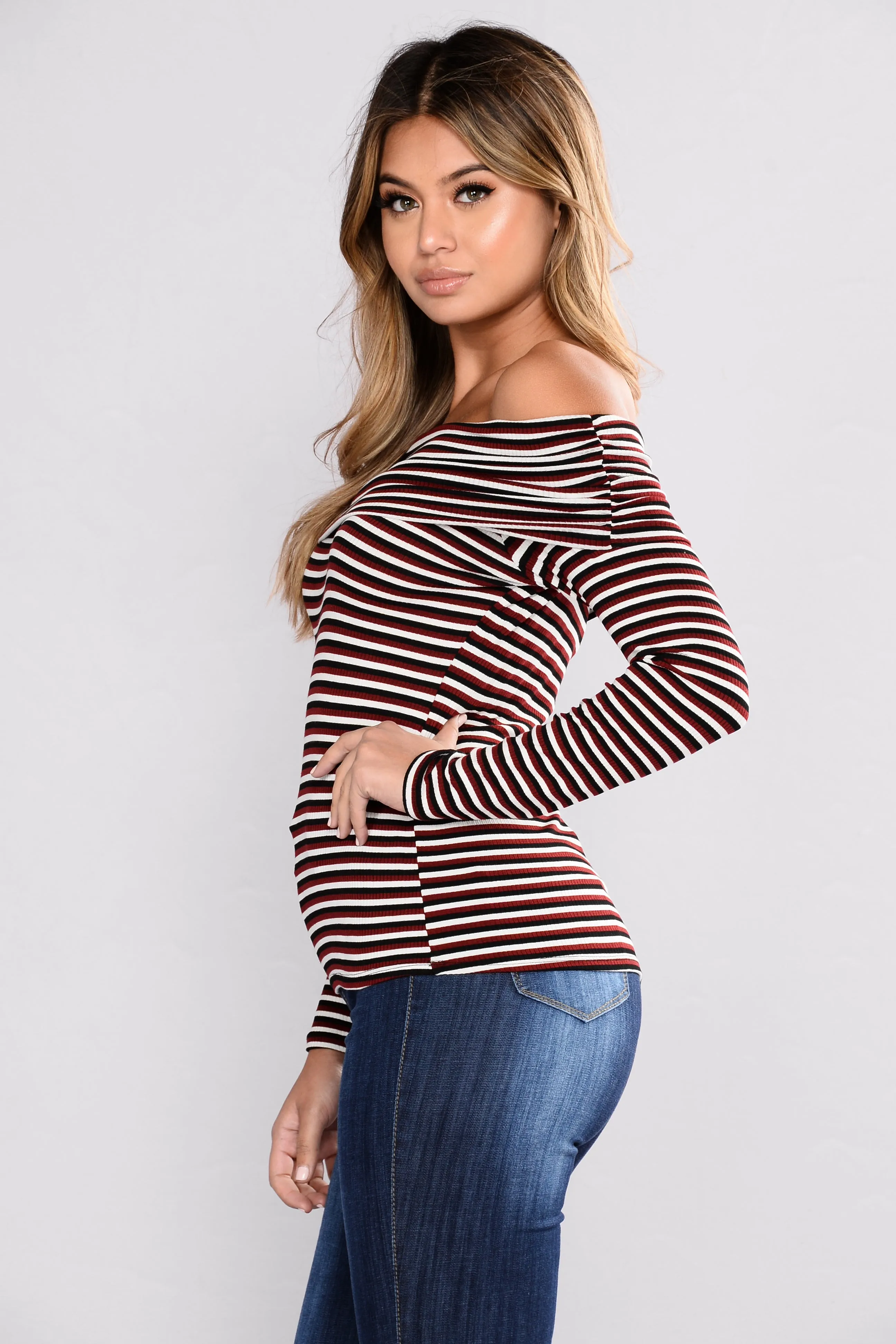Annalien Off Shoulder Striped Top - Multi