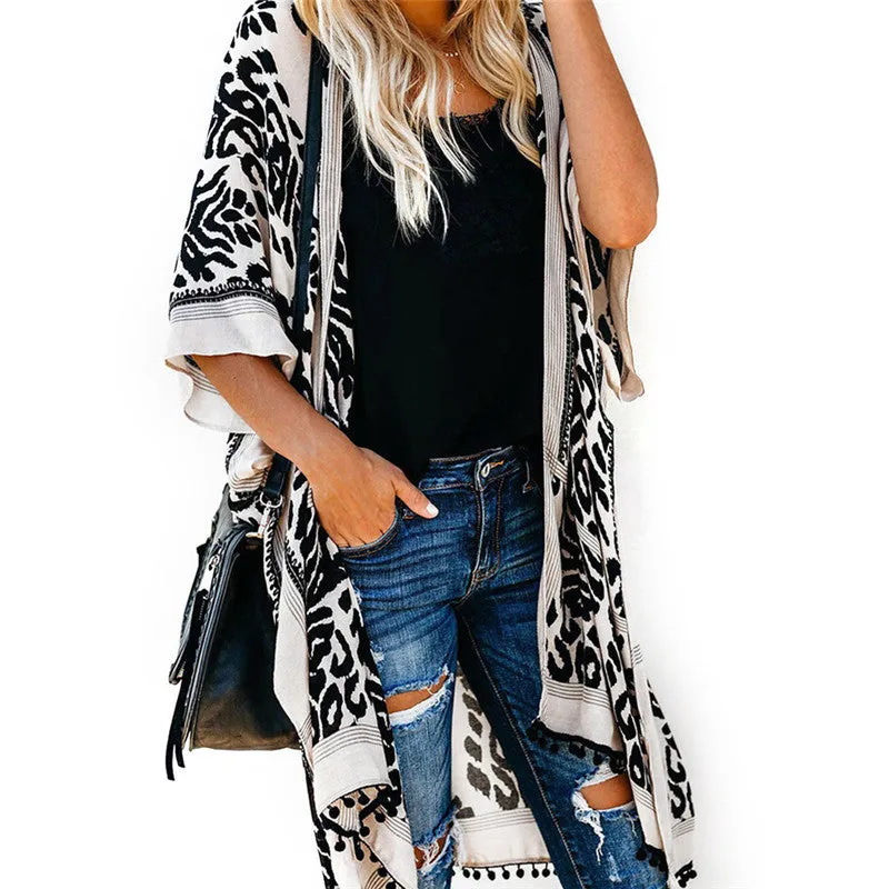 Bali Beach Resort Kimono Cardigan – Boho Pom-Pom Cover-Up