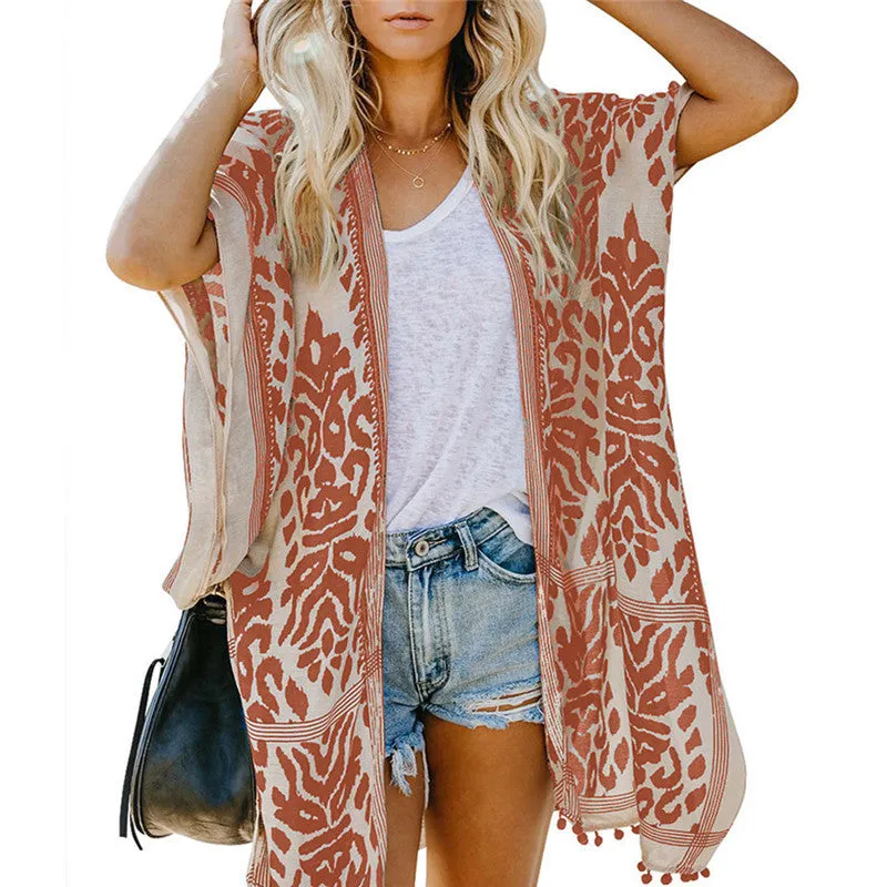 Bali Beach Resort Kimono Cardigan – Boho Pom-Pom Cover-Up