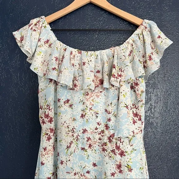 BCBGeneration Ruffle Off The Shoulder Front Slit Floral Maxi Dress