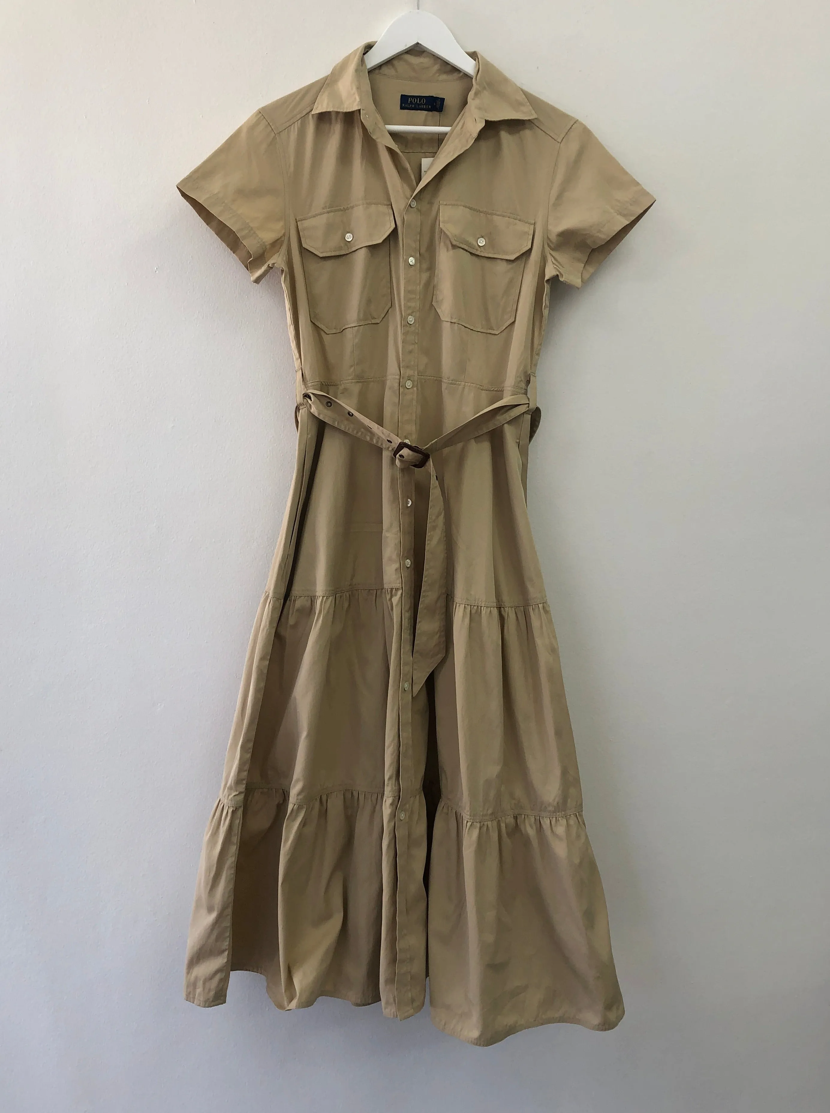 Beige Belted Cargo Shirt Dress