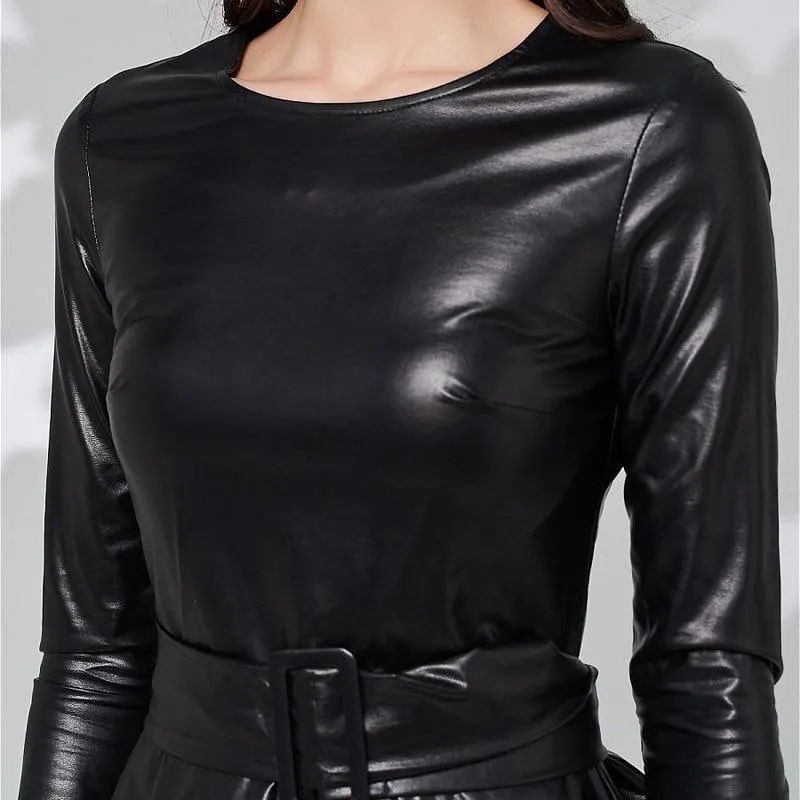 Belted Leather Dress For Women