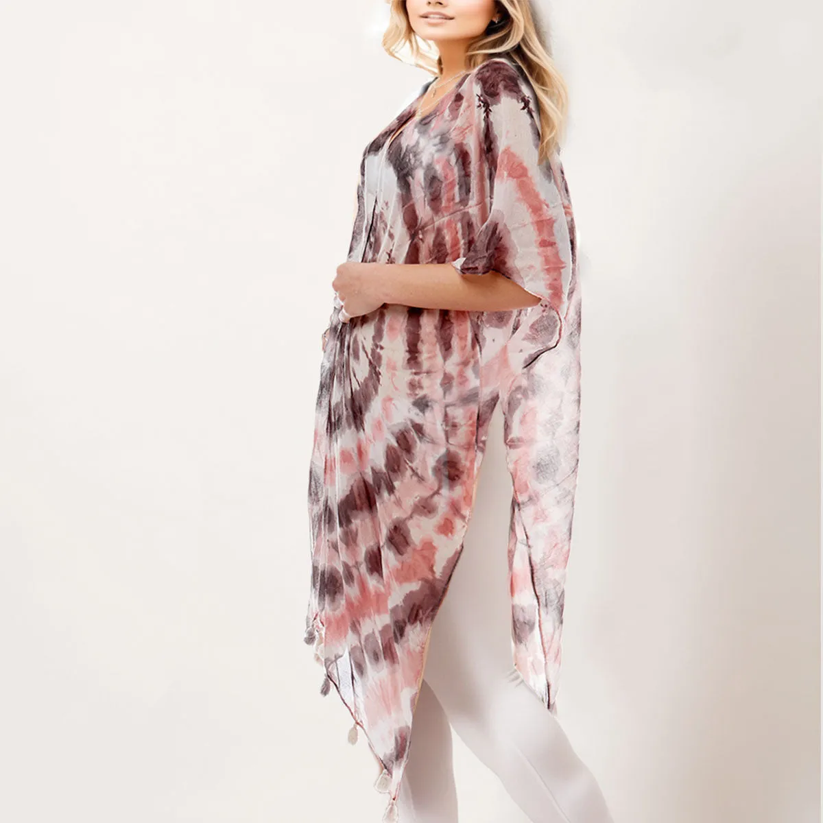 Black and Pink Tie Dye Beach Cover Up