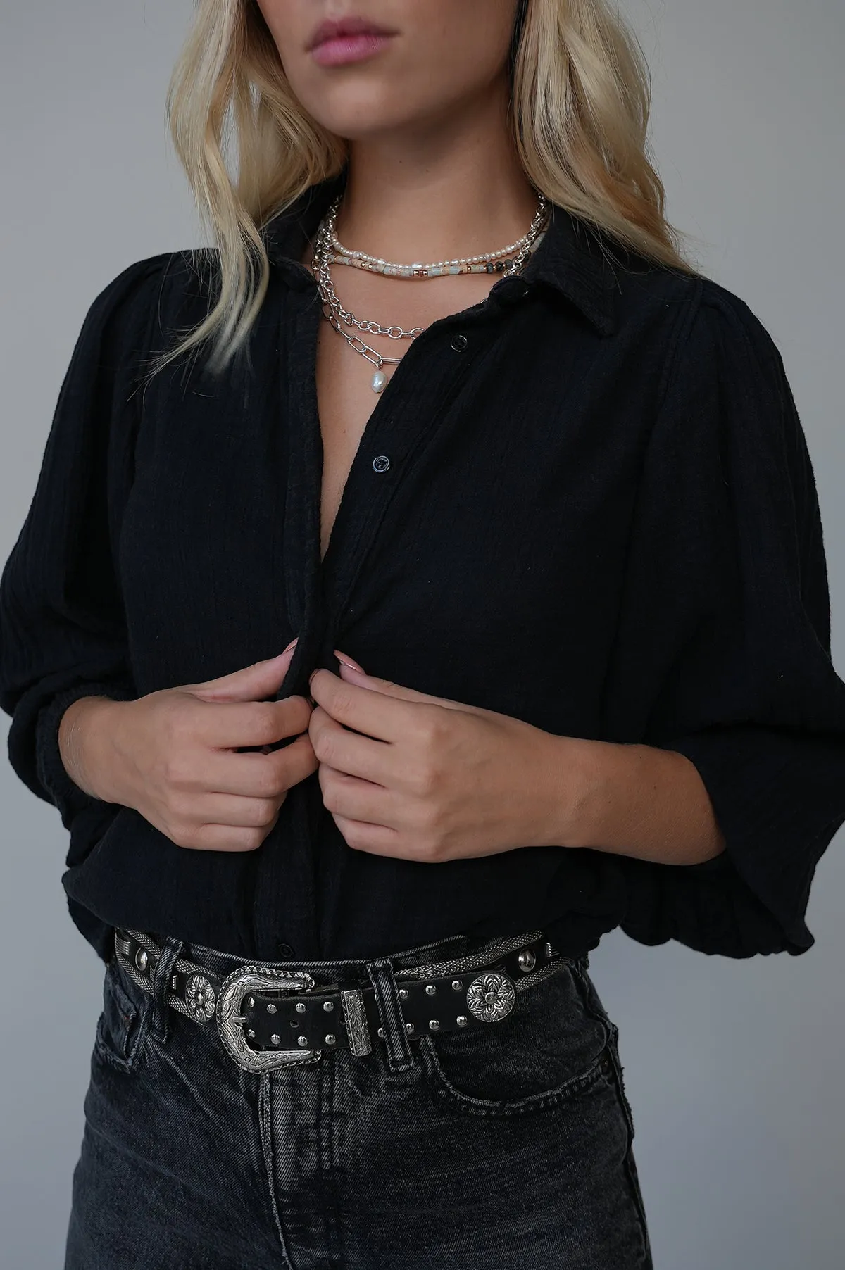 Black Puff Sleeve Blouse