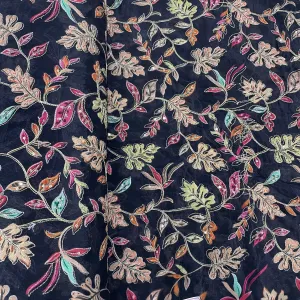 Black With Multicolour Floral Embroidery Sequins Chinon Fabric