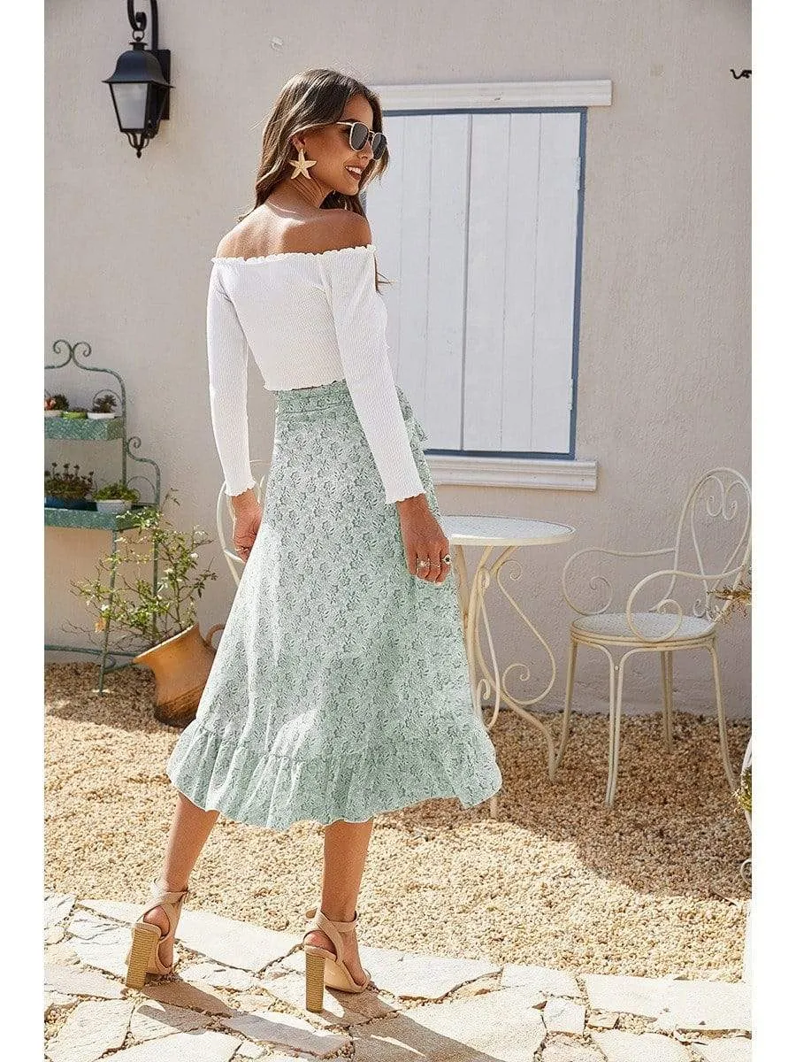 Boho Asymmetrical Midi Skirt with Floral Print
