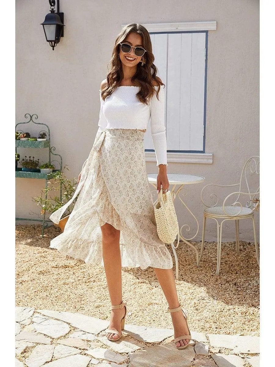 Boho Asymmetrical Midi Skirt with Floral Print