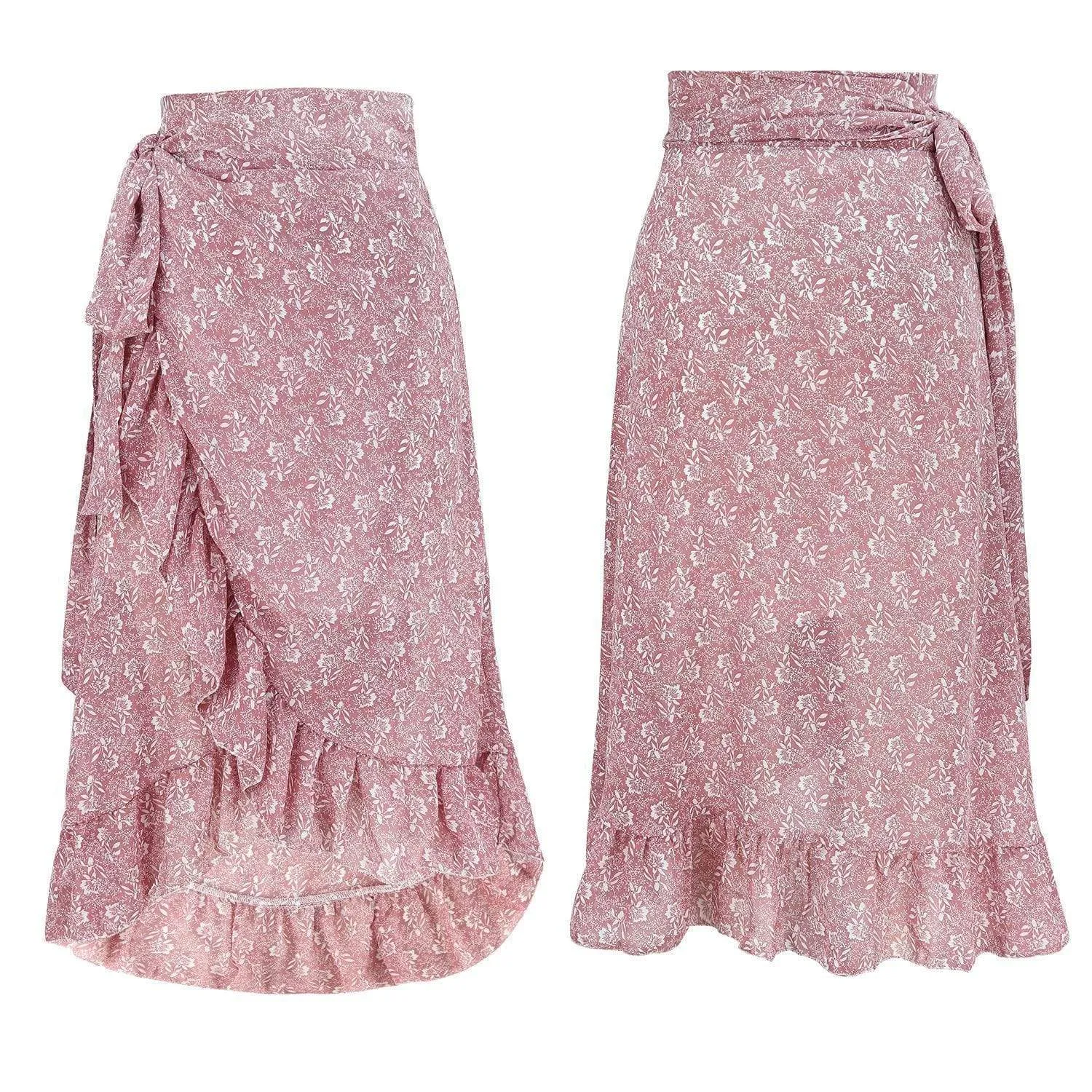 Boho Asymmetrical Midi Skirt with Floral Print