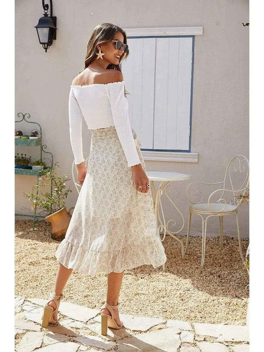 Boho Asymmetrical Midi Skirt with Floral Print