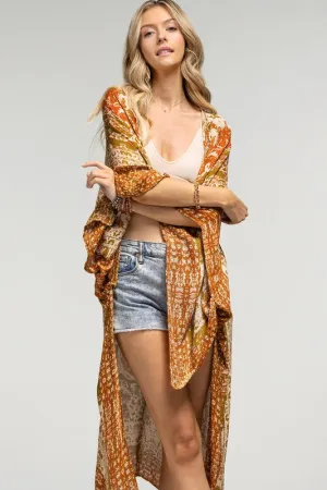 BOHO KIMONO WITH ANGEL SLEEVES (RUST)