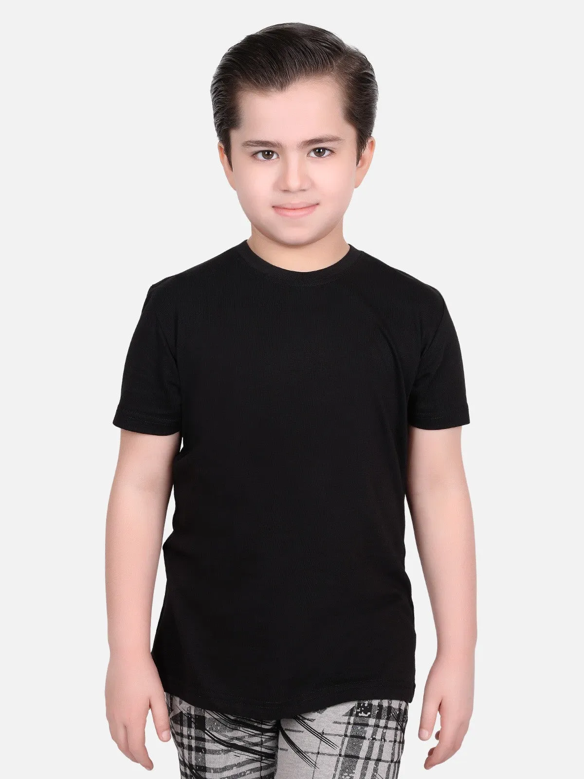 Boy's Black Half Sleeves Basic Tee - EBTBT19-024