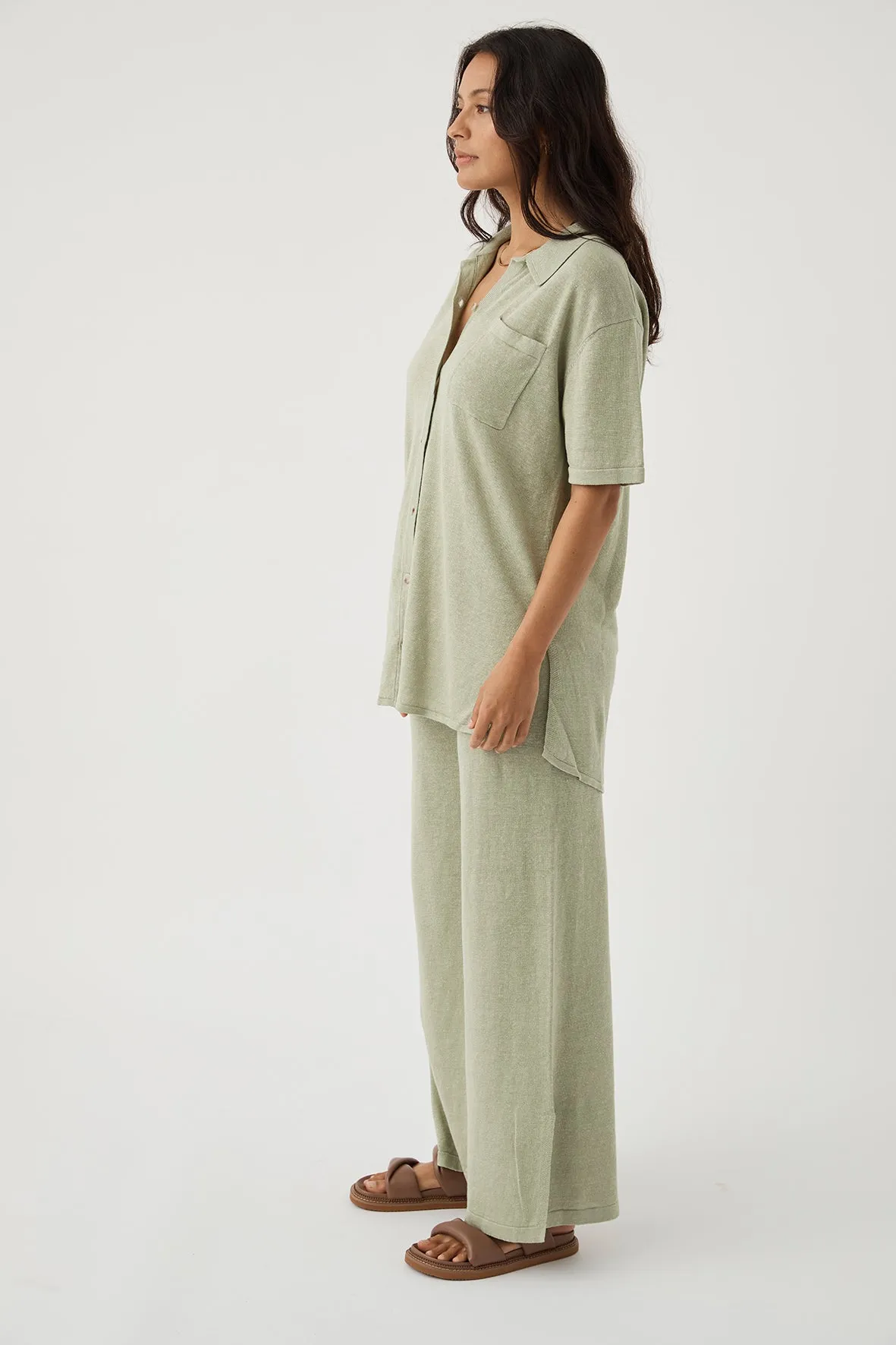 Brie Linen Knit Pant - Aloe