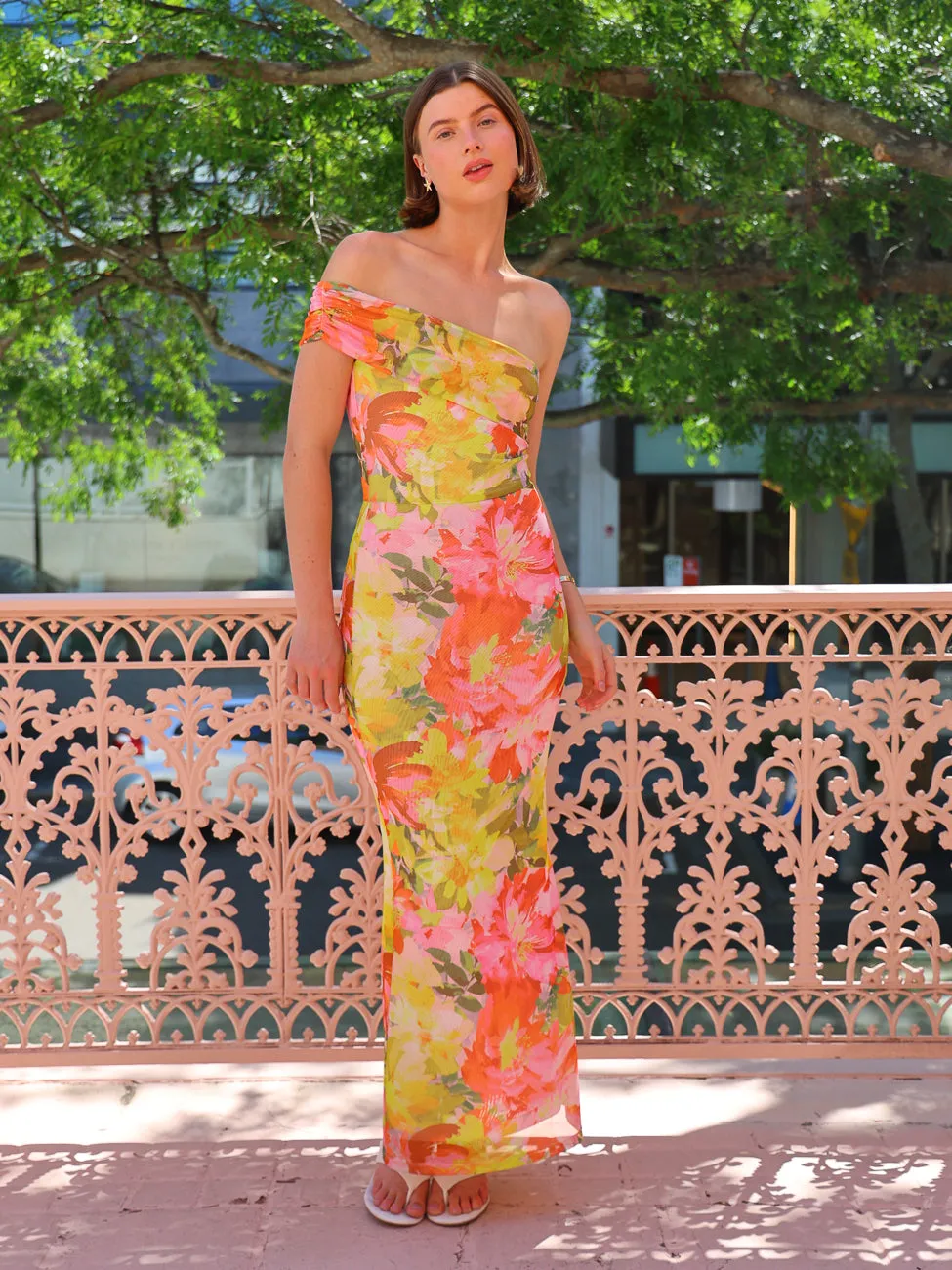 By Nicola Paloma Sleeveless Mesh Maxi Dress in Floral Confetti