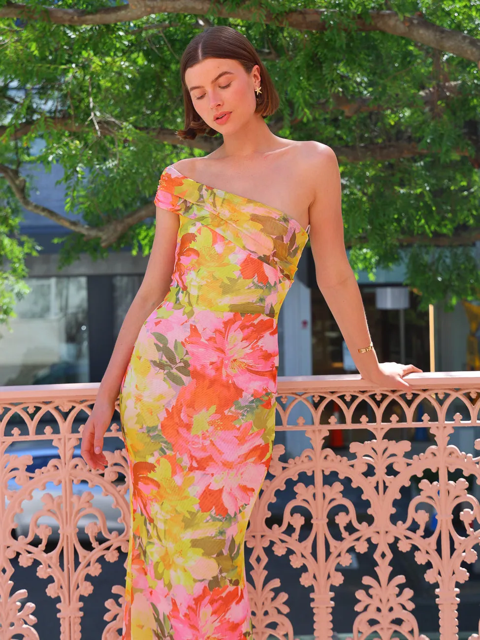 By Nicola Paloma Sleeveless Mesh Maxi Dress in Floral Confetti