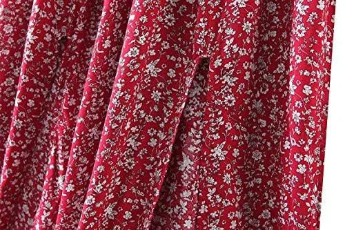 Casual Off Shoulder Split Bohemian Floral Long Maxi Dress Red M