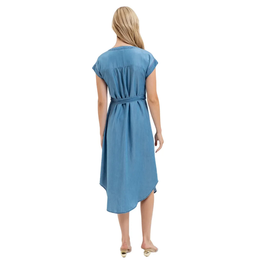 Chambray Button Down Belted Midi Dress