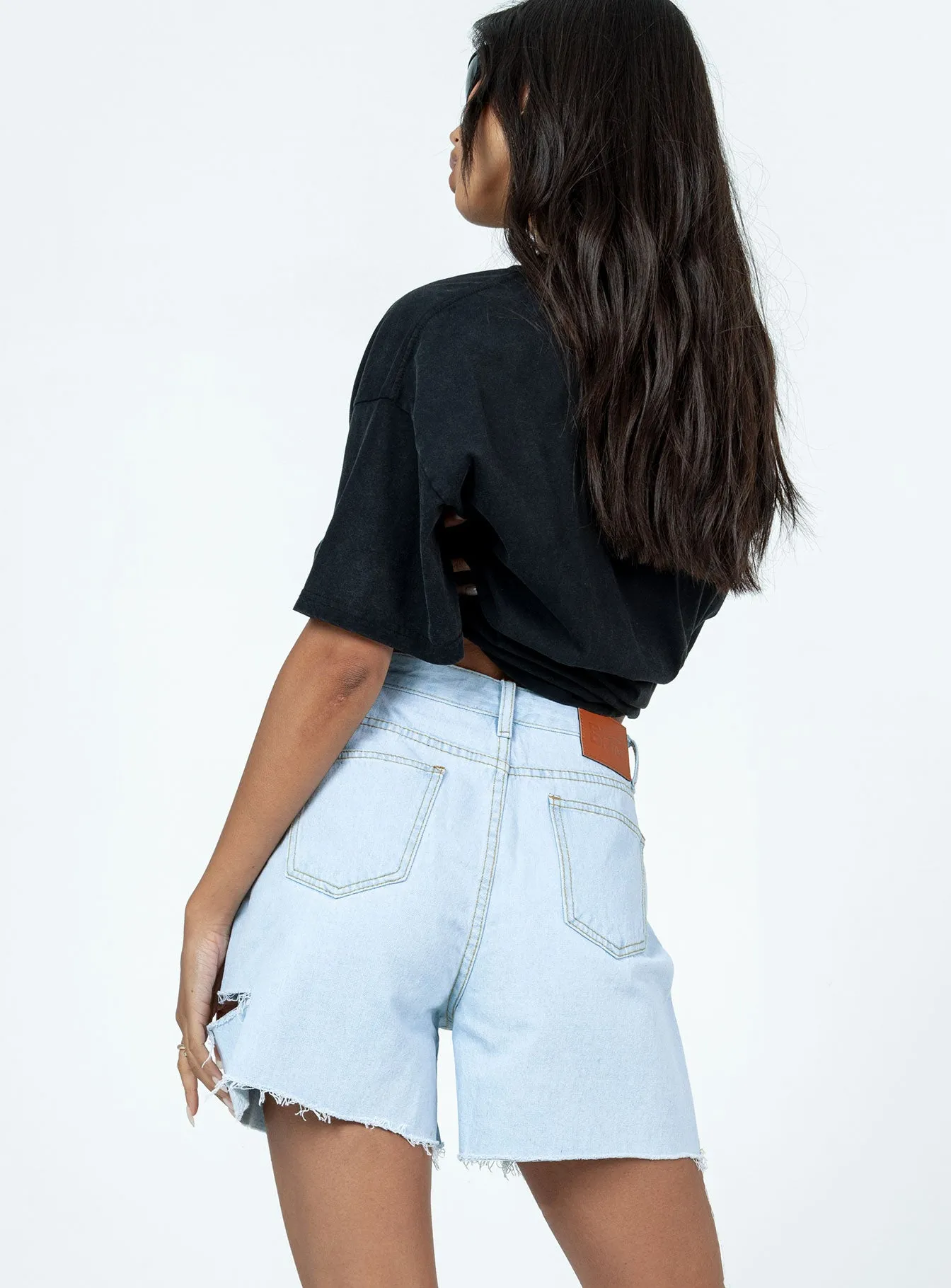 Charlton Rip Denim Shorts Denim Light Wash