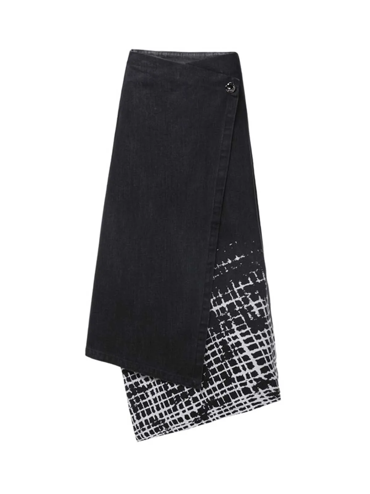 Checked Asymmetric Denim Skirt