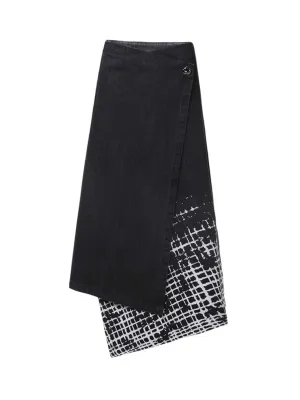 Checked Asymmetric Denim Skirt