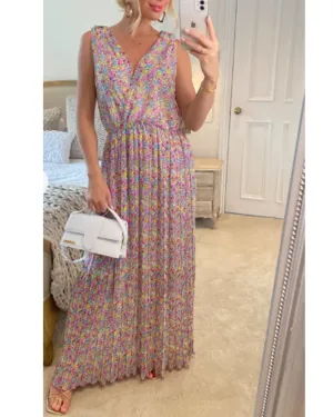Chiffon Cross Wrap Maxi Dress Pink Floral