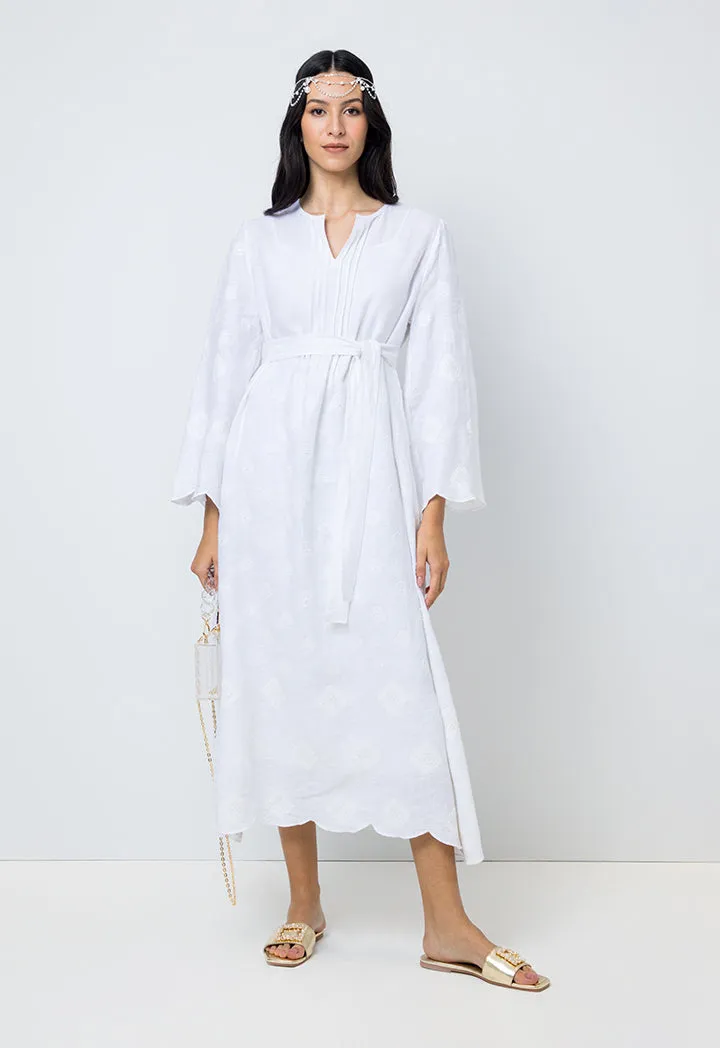 Choice Solid Embroidered Sequins Midi Dress Offwhite