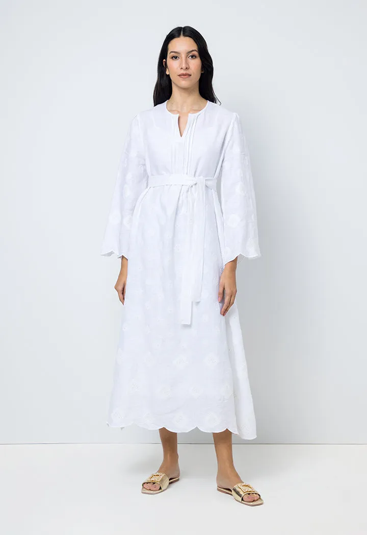 Choice Solid Embroidered Sequins Midi Dress Offwhite