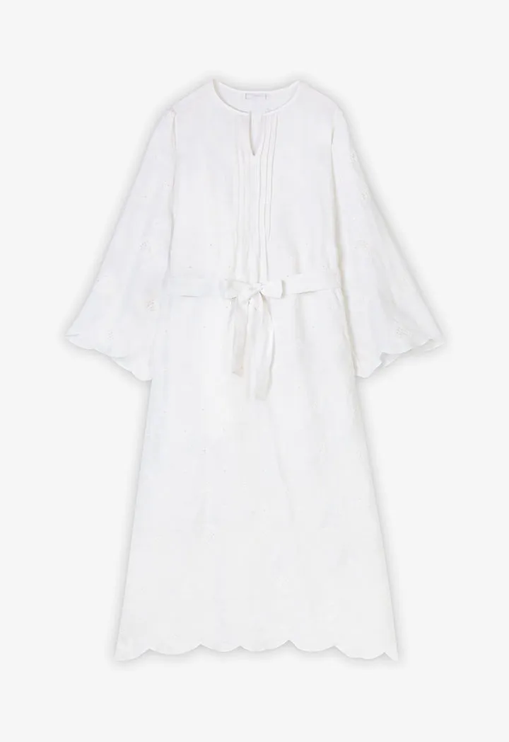 Choice Solid Embroidered Sequins Midi Dress Offwhite