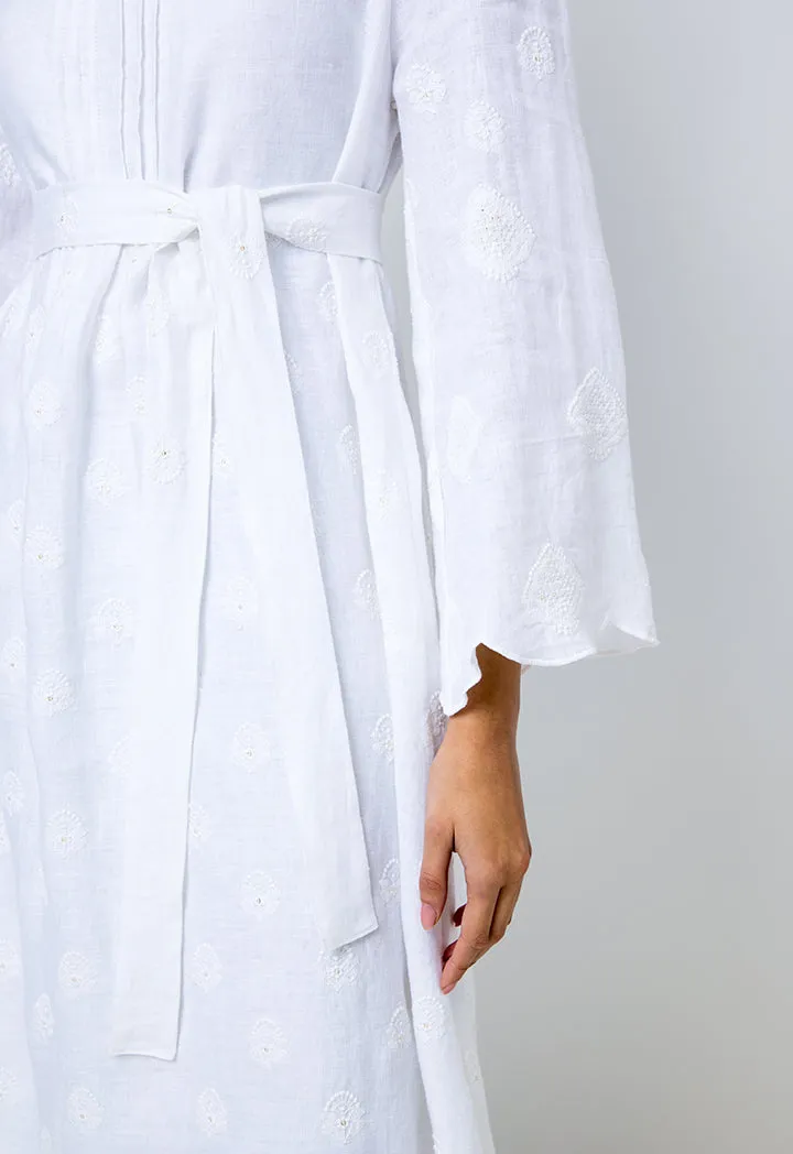 Choice Solid Embroidered Sequins Midi Dress Offwhite