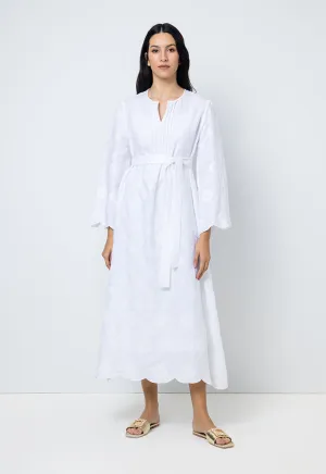 Choice Solid Embroidered Sequins Midi Dress Offwhite