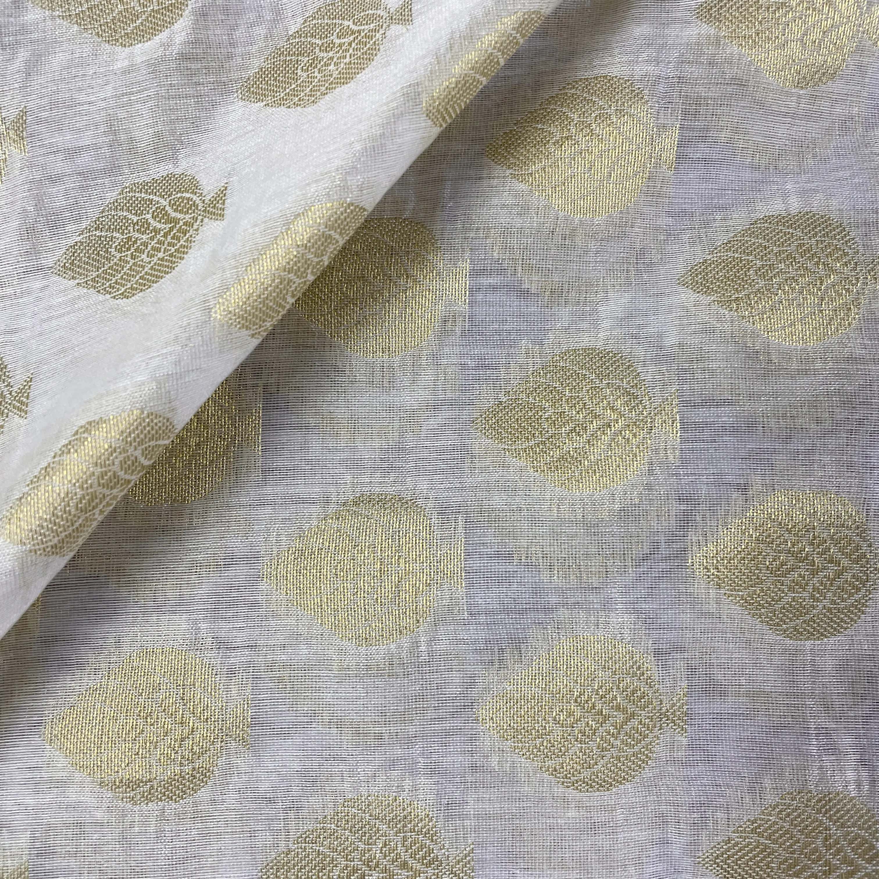 Classic White Gold Traditional Buti Jacquard Dyeable Cotton Staple Fabric