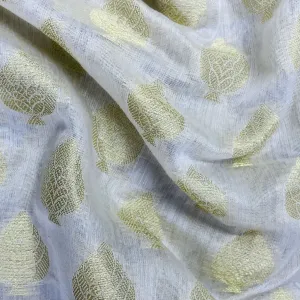 Classic White Gold Traditional Buti Jacquard Dyeable Cotton Staple Fabric