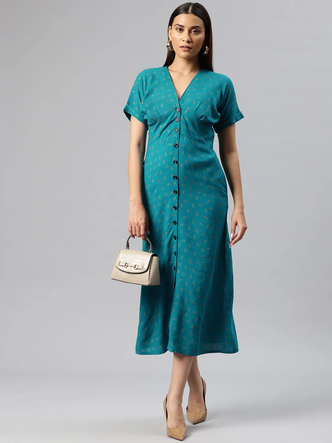 Cottinfab Ethnic Motifs Print A-Line Midi Dress