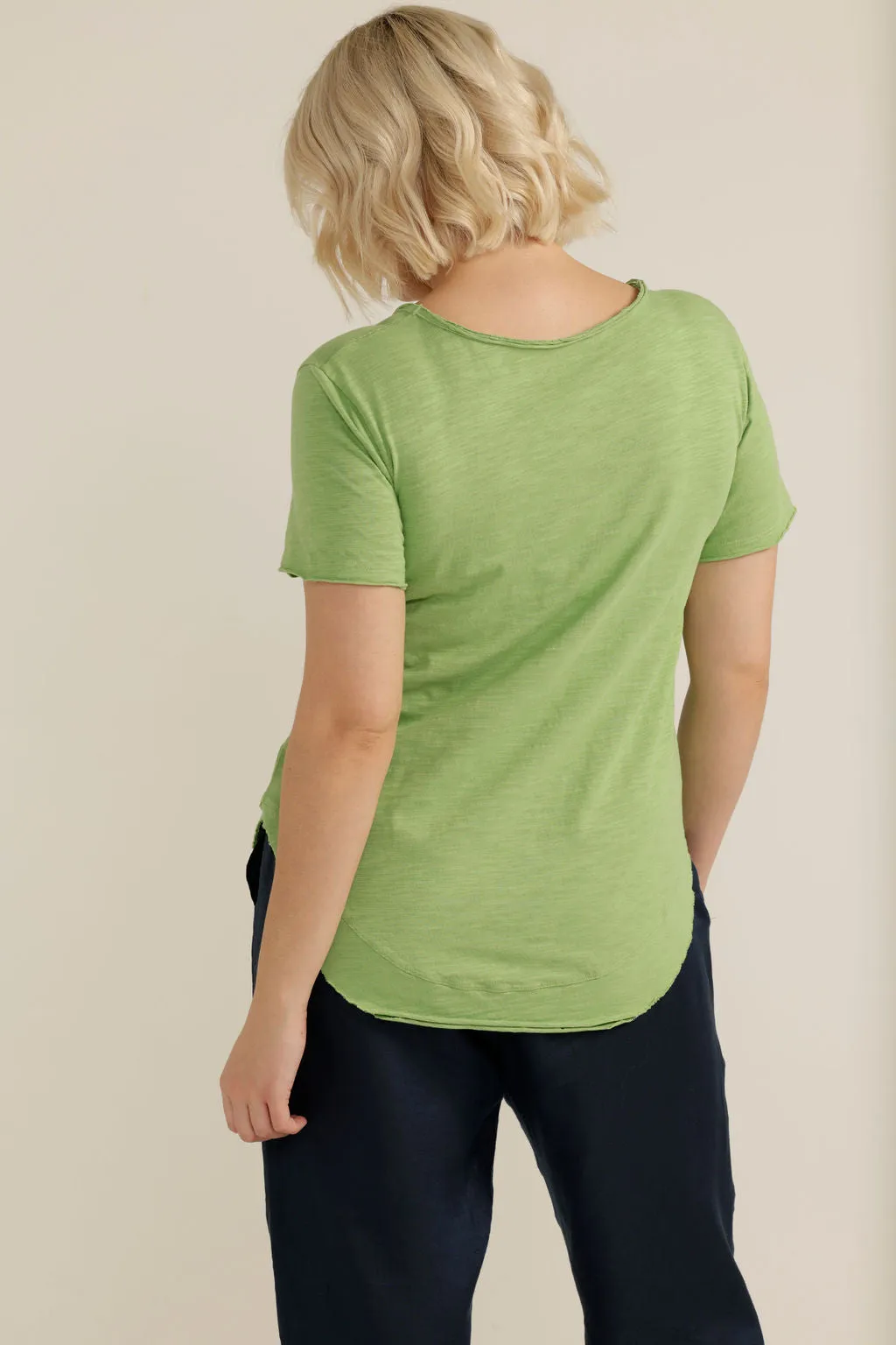 Cotton Curved Hem Tee Apple Green