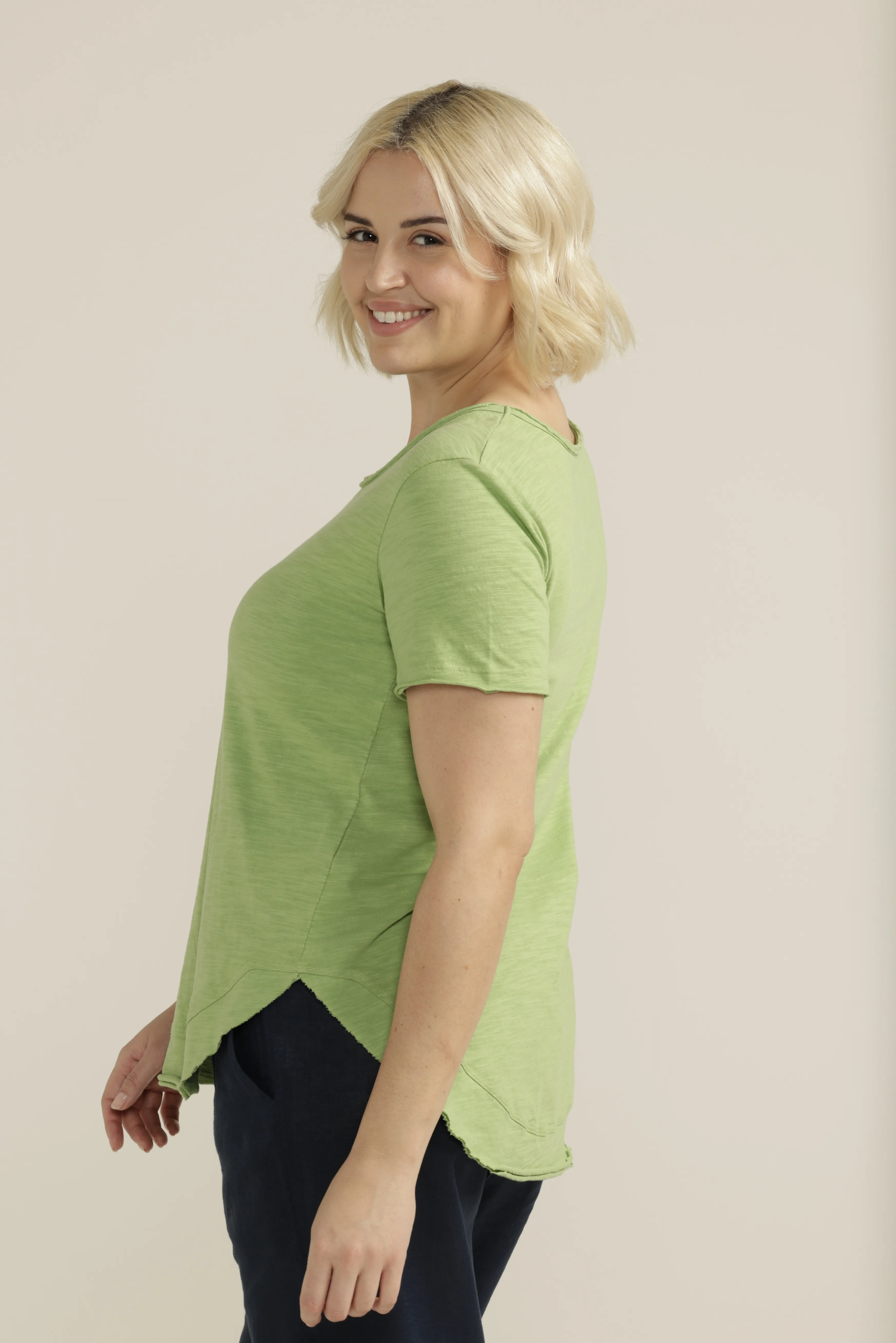 Cotton Curved Hem Tee Apple Green