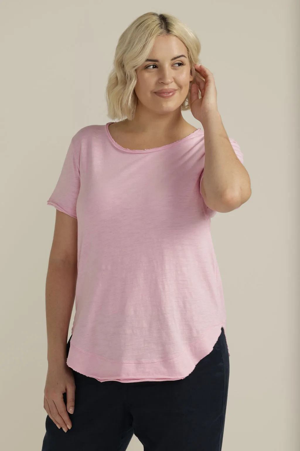 Cotton Curved Hem Tee Musk