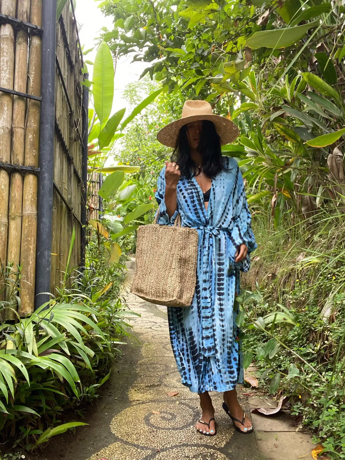 Dark Blue Tie Dye Kimono Cover-Up for Women