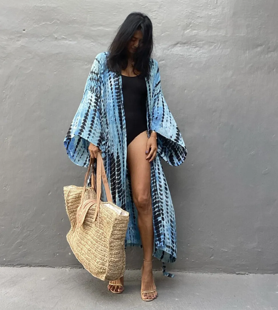 Dark Blue Tie Dye Kimono Cover-Up for Women