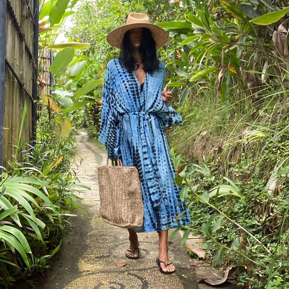 Dark Blue Tie Dye Kimono Cover-Up for Women