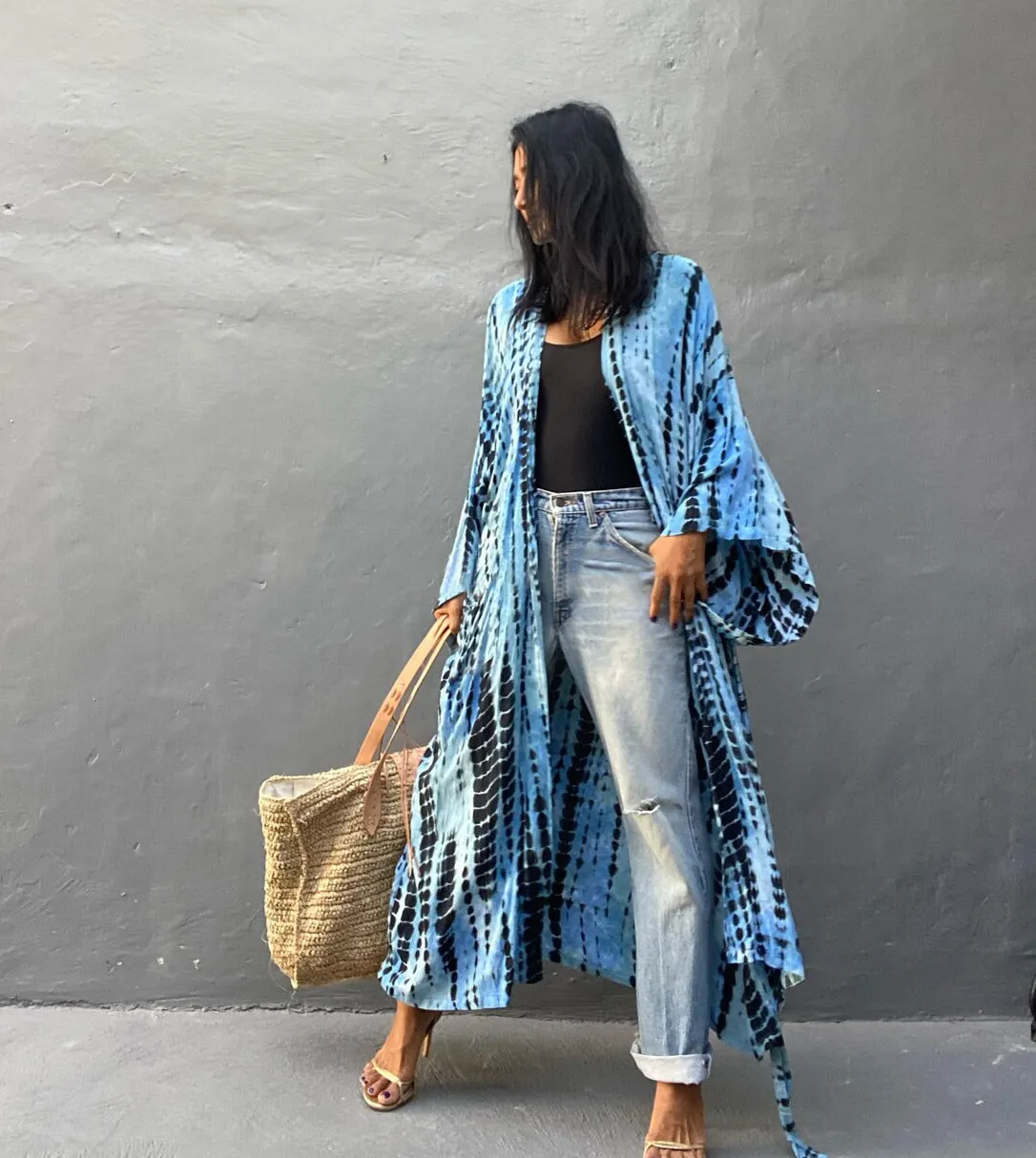 Dark Blue Tie Dye Kimono Cover-Up for Women